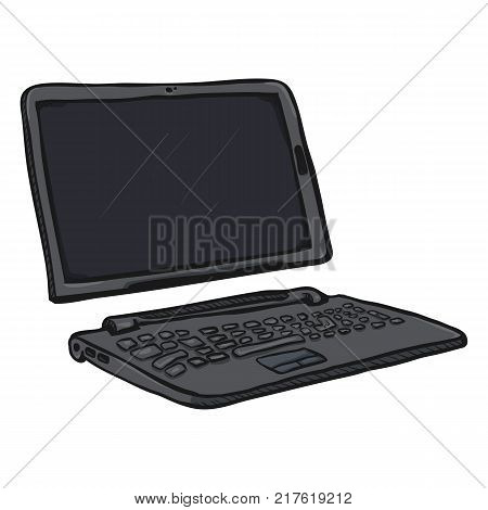 Vector Cartoon Gray Transformer Laptop. Tablet and Keyboard
