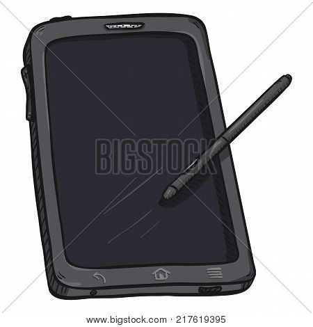 Vector Single Cartoon Gray Tablet PC with Stilus