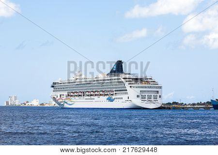 COZUMEL MEXICO - May 28 2016: The beautiful cruise Norwegian Spirit in Cozumel island Port Mexico May 28 2016
