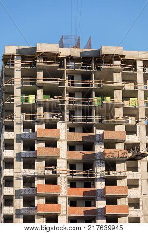 Monolithic frame construction of the building. The framework for the walls. Formwork for walls made of concrete. Construction of the building. Masonry walls and aerated concrete masonry walls
