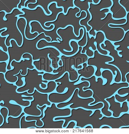 Vector blue and black seamless pattern background texture. Ripples, splash, liquid, smooth geometric shapes. Abstract background for design, pattern fills, web page backgrounds, surface textures.