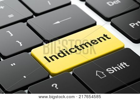 Law concept: computer keyboard with word Indictment, selected focus on enter button background, 3D rendering