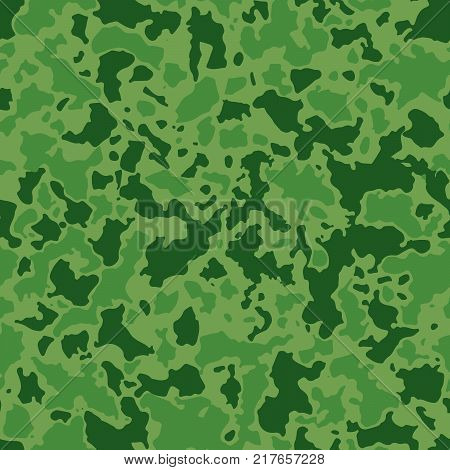 Seamless camouflage pattern with mosaic of abstract stains. Military and army camo background in green or khaki shade.