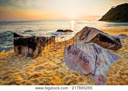 Rocks on Juara Beach. Tioman Island Malaysia (HDR image)