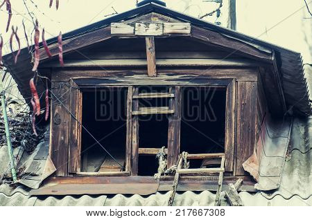 The wooden entrance of the old attic