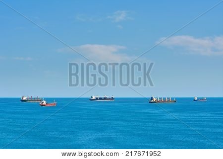 Cargo Ships at Anchorage in Black Sea