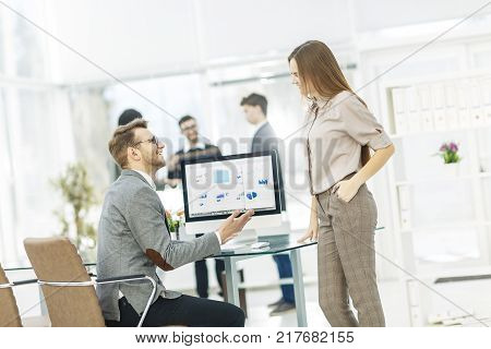 specialist of Finance and Manager of the company working with financial charts in the company's profit.the photo has a empty space for your text.