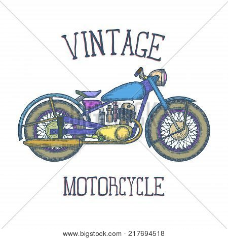 Hand Drawn Vintage Motorcycle vector logo design template. bikeshop or motorcycle service icon. Vector illustration