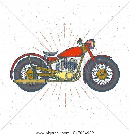 Hand Drawn Vintage Motorcycle vector logo design template. bikeshop or motorcycle service icon. Vector illustration