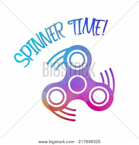 Spinner Time with finger spinner low poly style silhouette over white background. Color flow effect