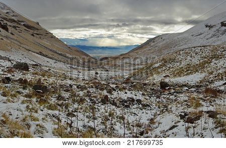 mountain sky peaks snow sun blue Armenia Aragats
