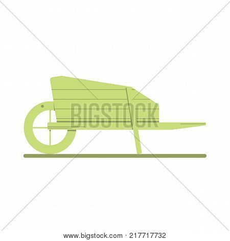 Green wooden vintage garden wheelbarrow isolated on white background.Equipment for gardening work