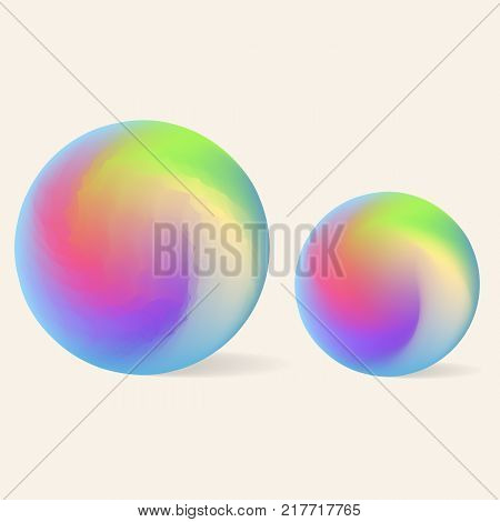 Two gradient swirl orbs with crystallize effect isolated on beige background.Abstract sphere for design of banner or cover