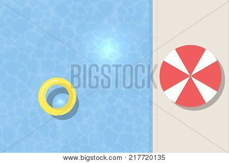 Top view of swimming pool with floating yellow balloon.Summer rest illustration.