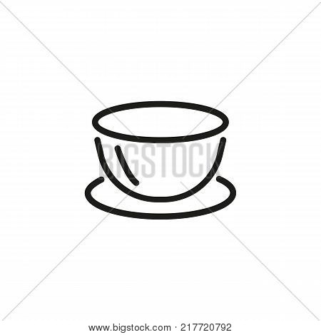 Line icon of bowl on plate. Breakfast, meal, piala. Food concept. Can be used for topics like dishware, kitchenware, service