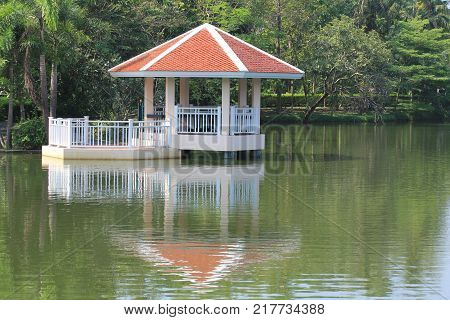 The water hall is in the park of Thailand.