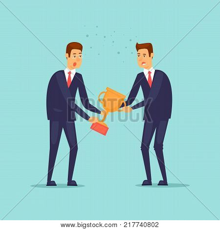 Competition, businessmen vie. Flat design vector illustration.