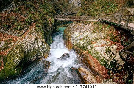Soteska Vintgar, The Vintgar Gorge Or Bled Gorge In Slovenia.