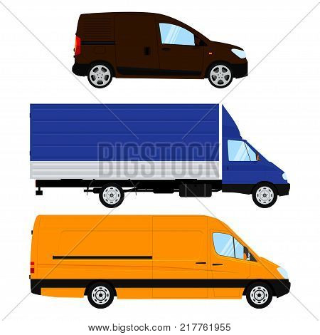 Set of different commercial car and vehicle. Isolated on white background. Vector illustration.