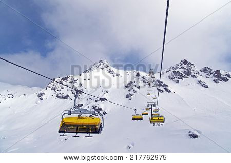 Ski With Chairlift In Winter At Obertauern Resort Salzburg Area Austria