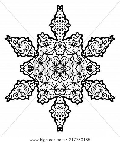 Snowflake Mandala. Vintage decorative elements. Oriental pattern, vector illustration. Coloring book page. Islam, Arabic, Indian, moroccan spain turkish mystic ottoman motifs