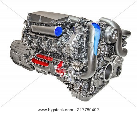 Modern 8-cylinder engine of a luxury car