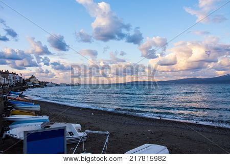 shore of Marmara sea in Mudanya Bursa in the evening