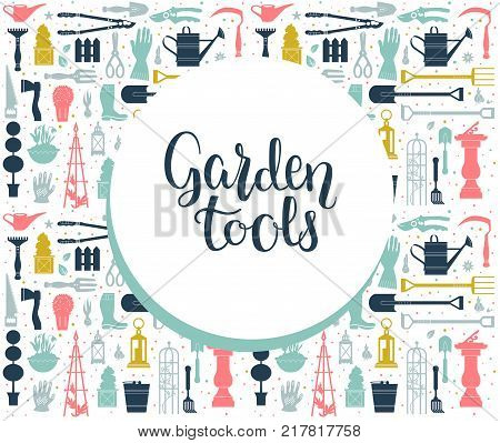 Vector set of gardening tools. Agriculture equipmen for design. Silhouettes of garden items and plants