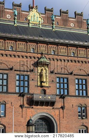 Fragment of the Copenhagen City Hall, Denmark. View from the courtyard.