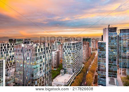Office buildings in Nueva Las Condes a modern financial district in the wealthy district of Las Condes in Santiago de Chile