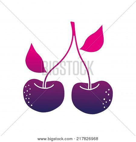 color silhouette delicious cherry fresh and organic fruit vector illustration