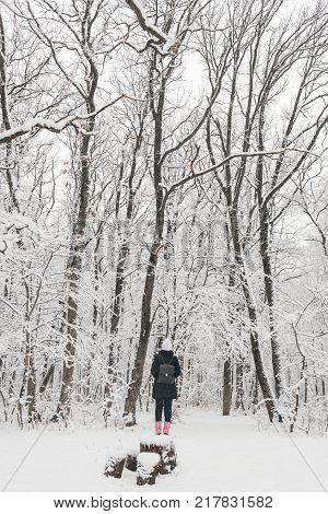 Beautiful Young Girl In A White Winter Forest