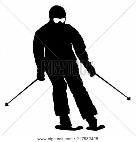 Mountain skier  speeding down slope. Vector sport silhouette.
