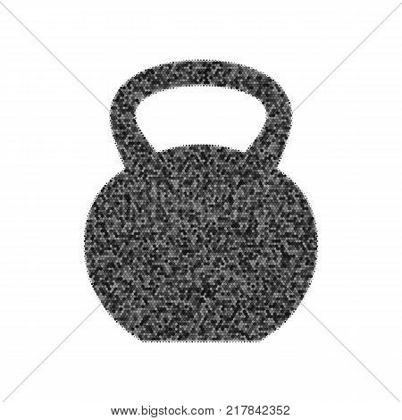 Fitness Dumbbell sign. Vector. Black icon from many ovelapping circles with random opacity on white background. Noisy. Isolated.