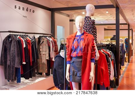 ROME, ITALY - CIRCA NOVEMBER, 2017: clothing on display at a second flagship store of Rinascente in Rome.
