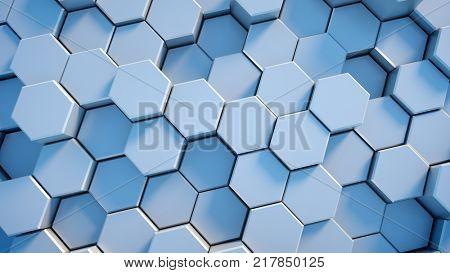 Abstract tech honeycomb background. 3D render