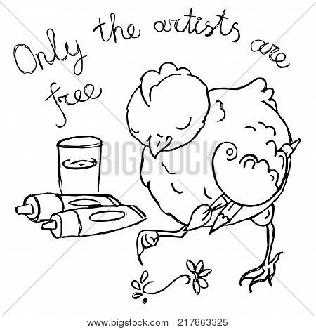 Little chicken drawing pattern in the style of mehndi by his finger. Aphorism. Vector illustration.