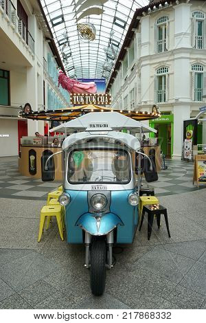 BUGIS SINGAPORE - 28 NOV 2017: Thai Tea & Coffee TUK TUK CHA shop Thailand style open in Singapore at Bugis area