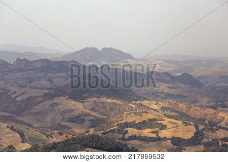 San Marino, San Marino - 10 August 2017: Panoramic View Of The Local Surroundings.