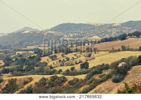San Marino, San Marino - 10 August 2017: Panoramic View Of The Local Surroundings.