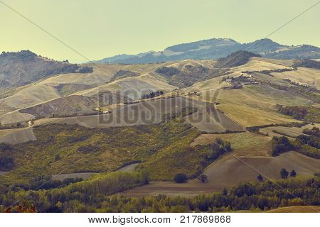 San Marino, San Marino - 10 August 2017: Panoramic View Of The Local Surroundings.