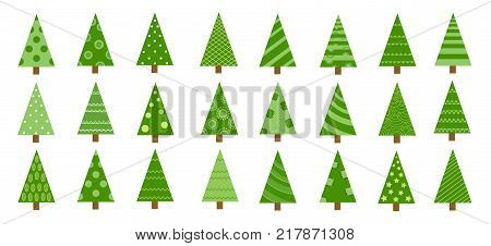 Hand Drawn Set Of Christmas Trees. Holidays Background. Abstract Doodle Drawing Woods. Vector Art Il