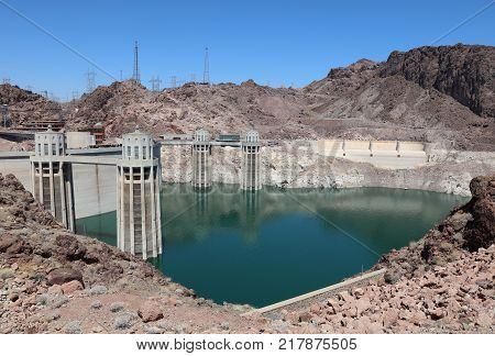 Hoover Dam on Colorado River at the Stateline of Nevada-Arizona. USA