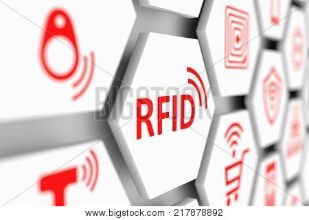 RFID concept cell blurred background 3d illustration