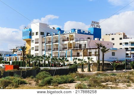 Street In A Summer Day In Agadir City. North Africa