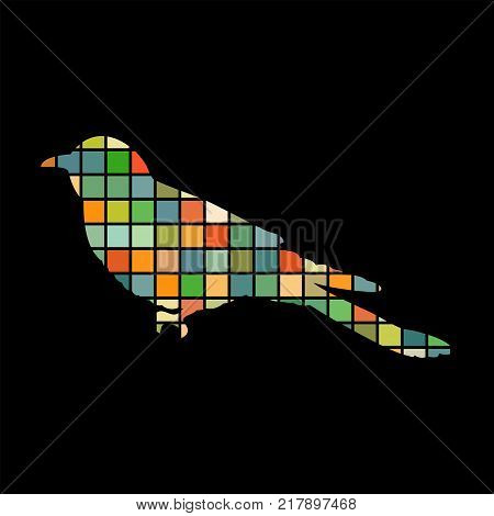 Cuckoo bird mosaic color silhouette animal background black. Vector Illustrator