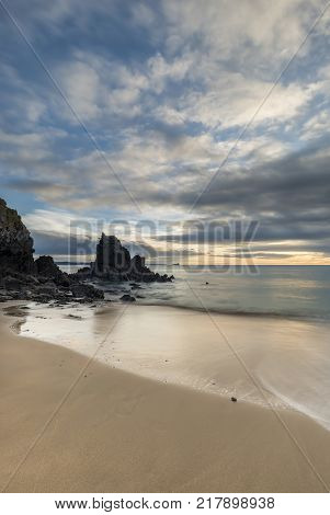 Stunning, Vibrant Sunrise Landscape Image Of Barafundle Bay On Pembrokeshire Coast In Wales