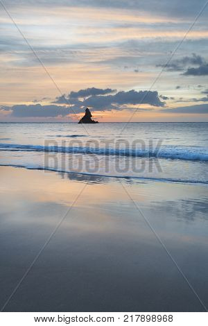 Beautiful Sunrise Landsdcape Of Idyllic Broadhaven Bay Beach On Pembrokeshire Coast In Wales