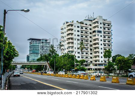 downtown area of Yangon, Pyay road, Myanmar, June-2017
