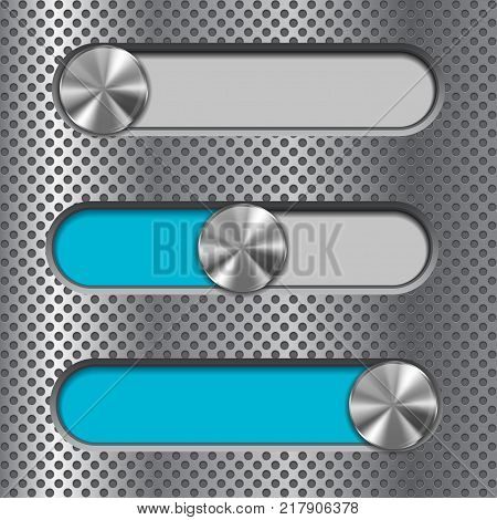 Interface slider bar. Blue bar on metal background. Vector illustration